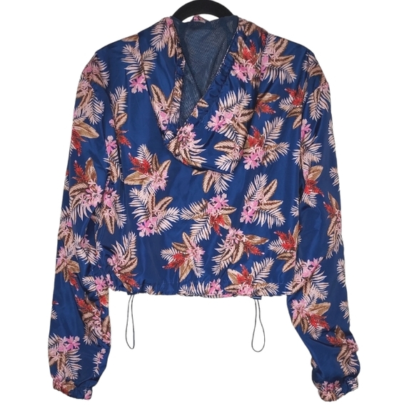 New Look Supreme Navy Windbreaker Hoodie Palm Leaves Floral Size Medium - Picture 5 of 9